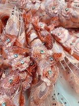 3D Floral Lace Coral Beaded