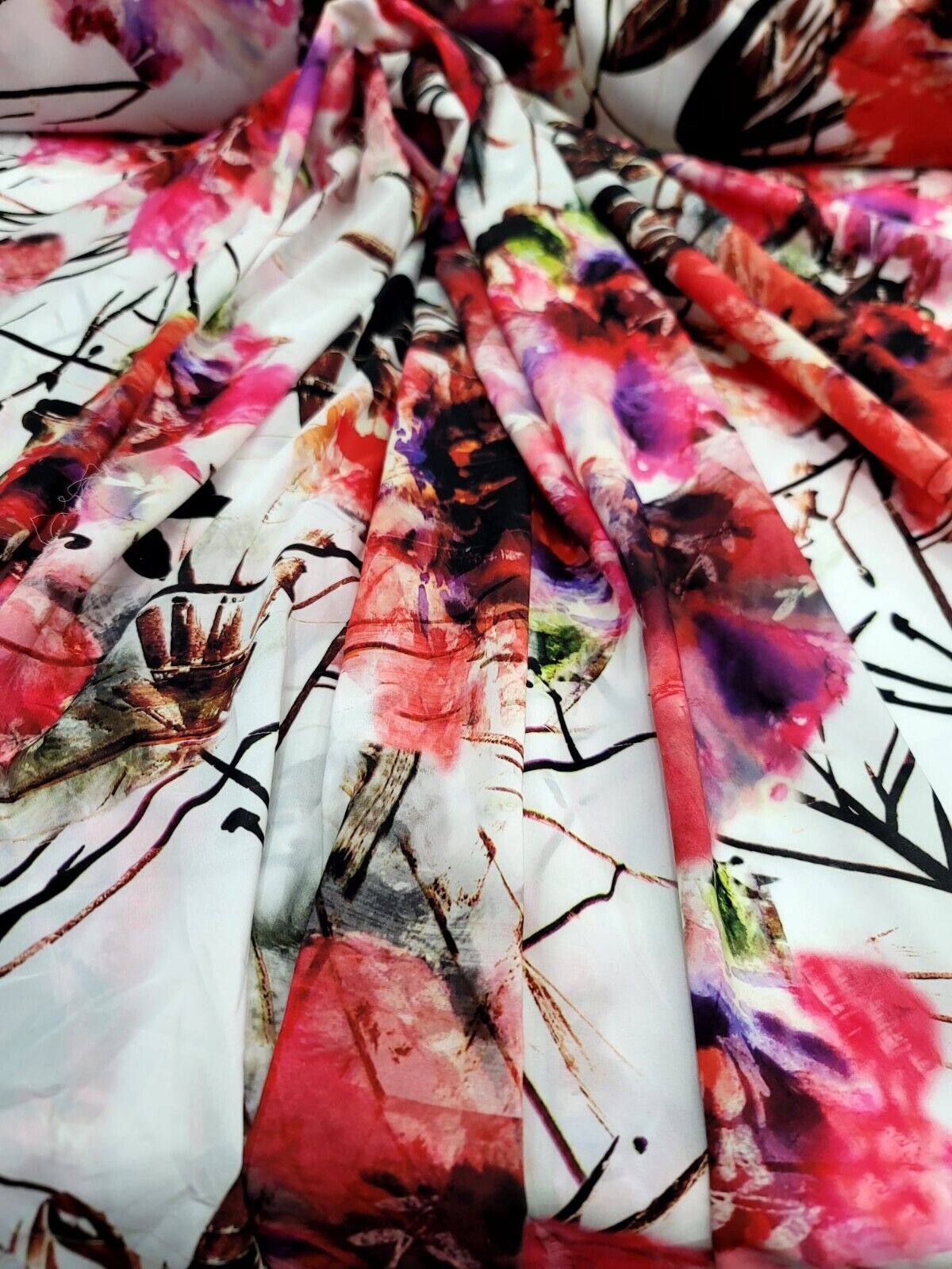 Floral Chiffon Fabric Pink Red Purple