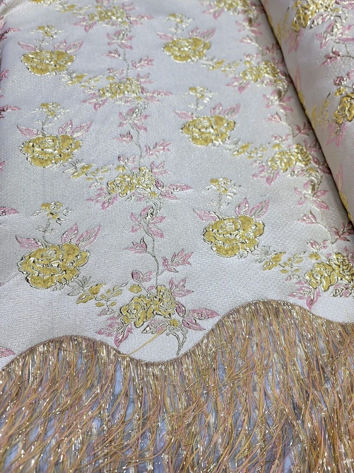 Brocade Jacquard Metallic Yellow Pink Gold