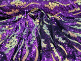 Purple Sequin Embroidery Stretch Velvet Fabric