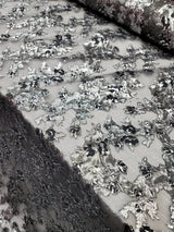 Metallic Silver Floral Brocade Fabric