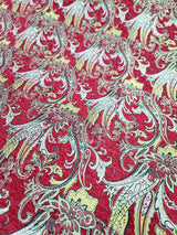 Red Gold Floral Damask Brocade Fabric