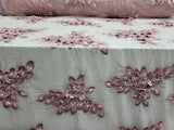 3D Floral Lace Fabric Dusty Rose Mauve