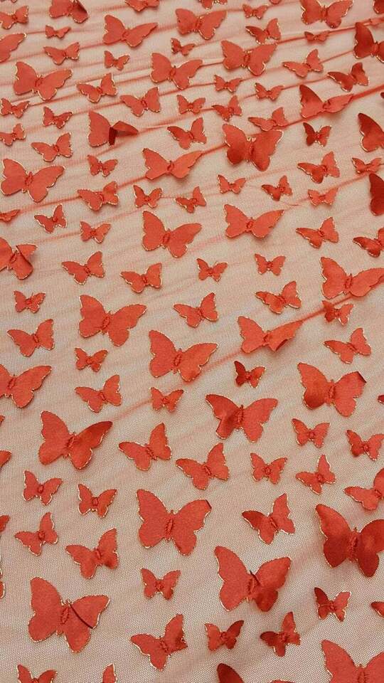 3D Satin Butterfly Embroidered Lace Red
