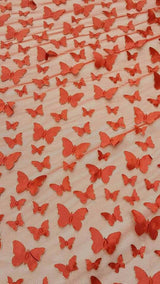 3D Satin Butterfly Embroidered Lace Red