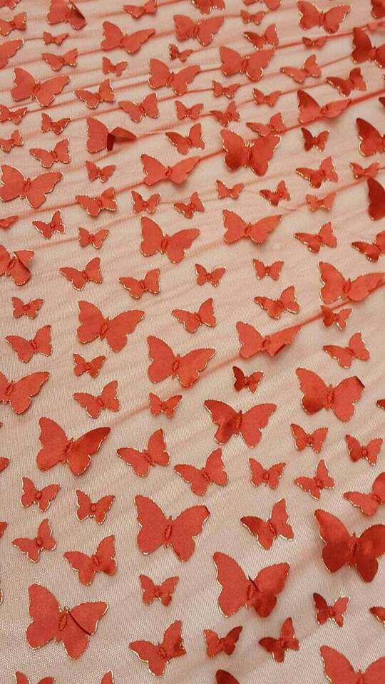 3D Satin Butterfly Embroidered Lace Red