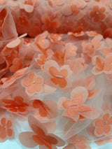 3D Floral Lace Fabric Coral with Butterflies