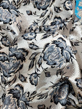 Brocade Jacquard Floral Fabric Gray Black Beige