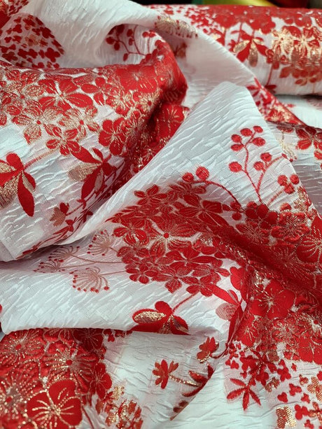 Brocade Jacquard Floral Metallic Red Gold