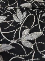 Silver Glitter Floral Black Spandex Fabric
