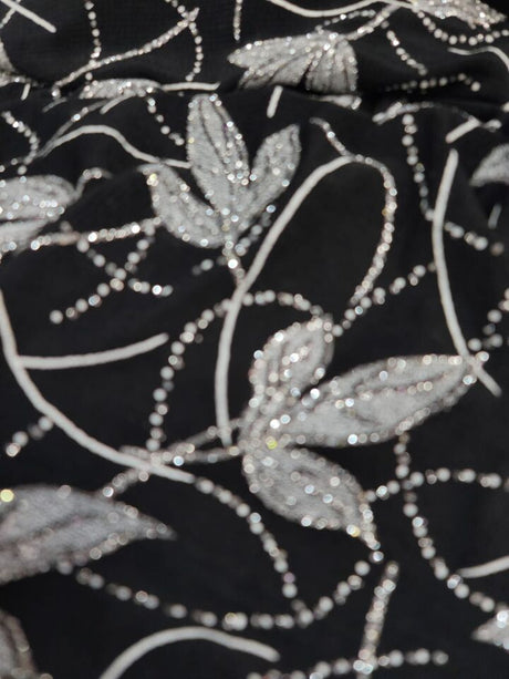 Silver Glitter Floral Black Spandex Fabric