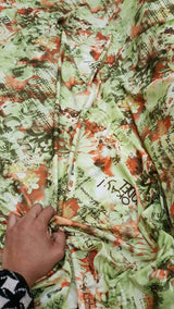 Stretch Spandex Floral Fabric Green Orange