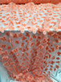 3D Floral Lace Fabric Coral with Butterflies