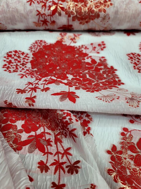 Brocade Jacquard Floral Metallic Red Gold