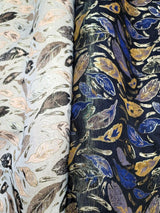 Brocade Jacquard Navy Blue Leaves Gold