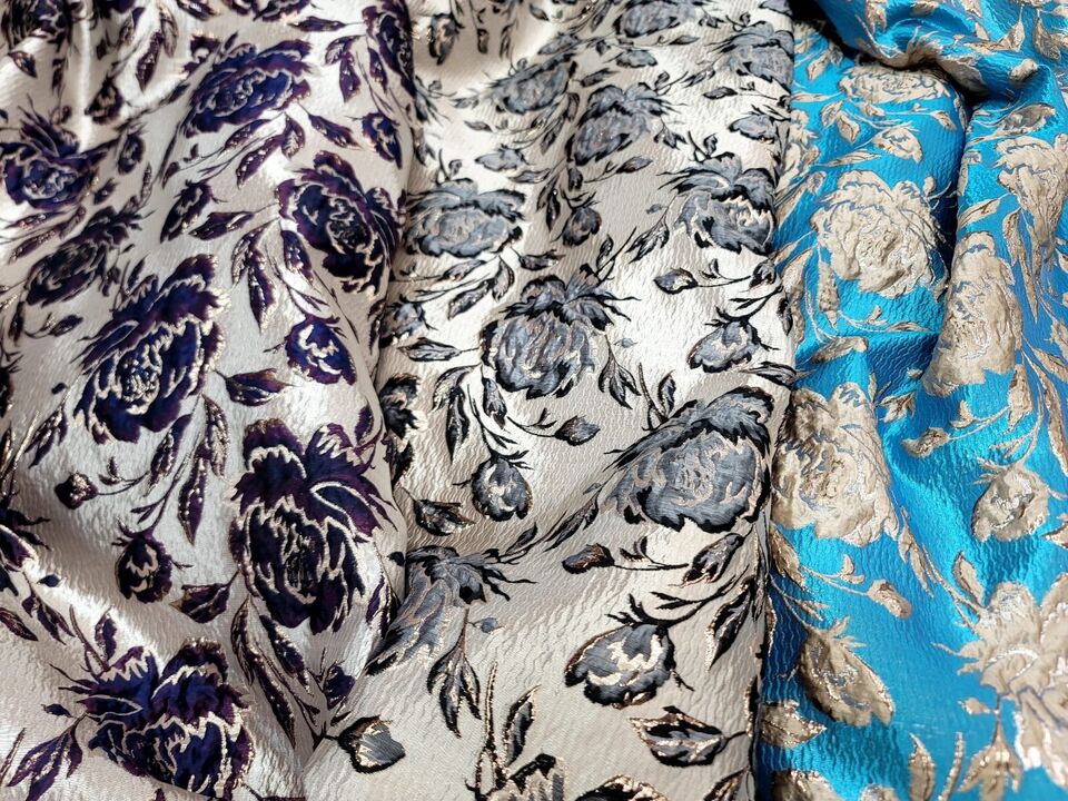 Brocade Jacquard Floral Fabric Gray Black Beige