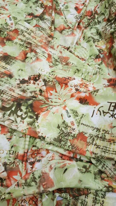 Stretch Spandex Floral Fabric Green Orange