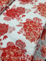 Brocade Jacquard Floral Metallic Red Gold