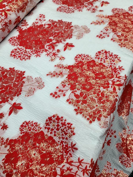 Brocade Jacquard Floral Metallic Red Gold
