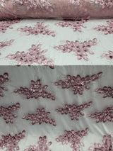 3D Floral Lace Fabric Dusty Rose Mauve