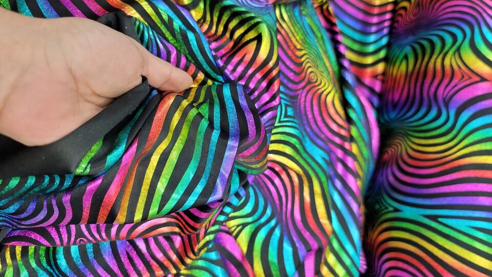 Stretch Foil Spandex Fabric Pink Purple Blue