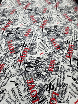 Rayon Jersey Spandex Knit Fabric - Newspaper Love Kiss Print
