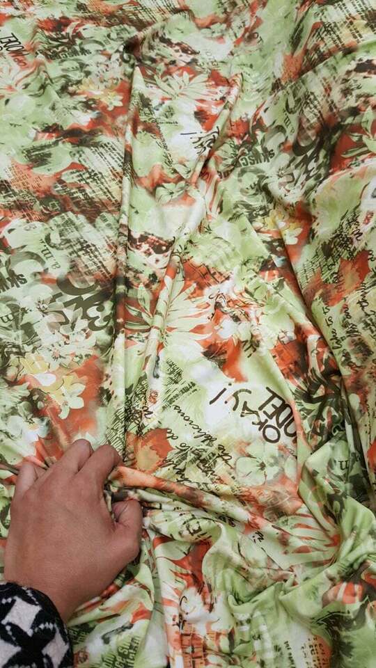 Stretch Spandex Floral Fabric Green Orange
