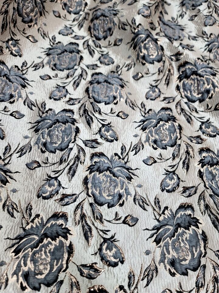 Brocade Jacquard Floral Fabric Gray Black Beige