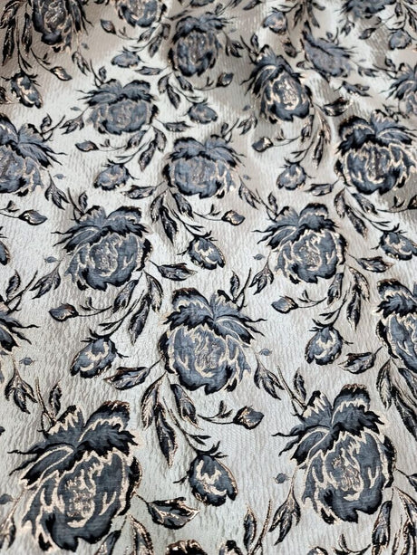 Brocade Jacquard Floral Fabric Gray Black Beige