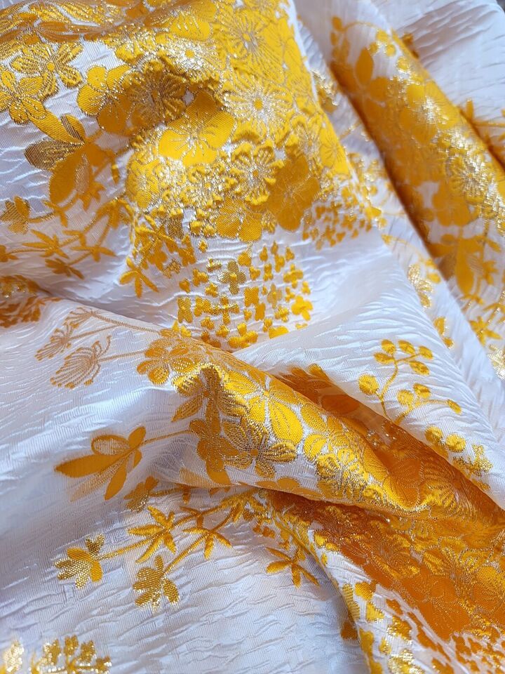 Brocade Jacquard Floral Orange Gold