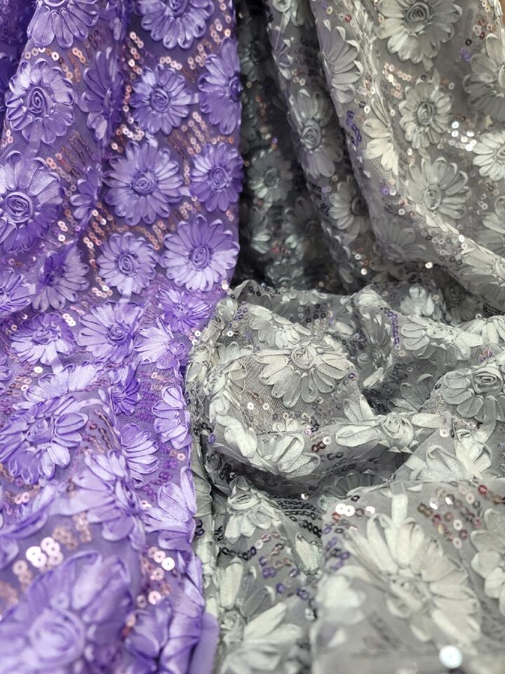 Sequined Lace Embroidery Fabric Lavender