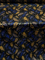 Brocade Jacquard Navy Blue Leaves Gold