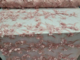3D Floral Lace Dusty Rose Embroidered with Pearls