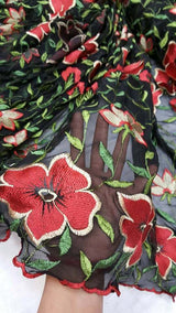 Embroidered Floral Lace on Black Stretch Mesh