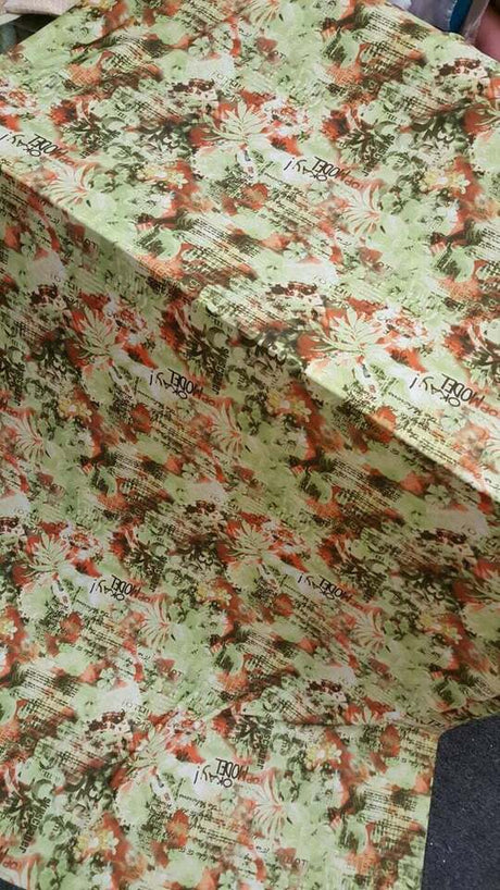 Stretch Spandex Floral Fabric Green Orange
