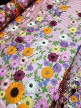 3D Flower Lace Fabric Red Mesh Multicolor