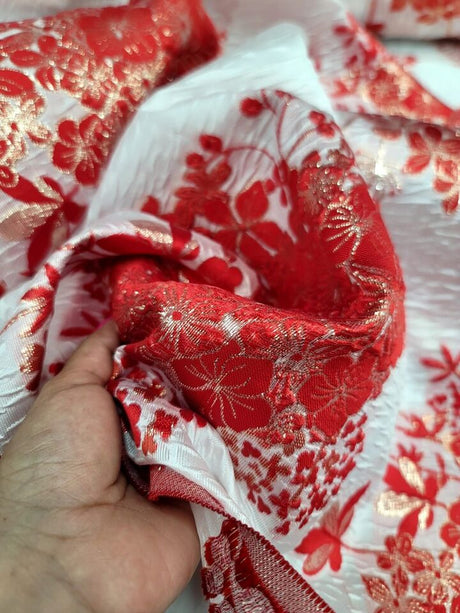 Brocade Jacquard Floral Metallic Red Gold
