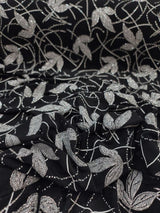 Silver Glitter Floral Black Spandex Fabric