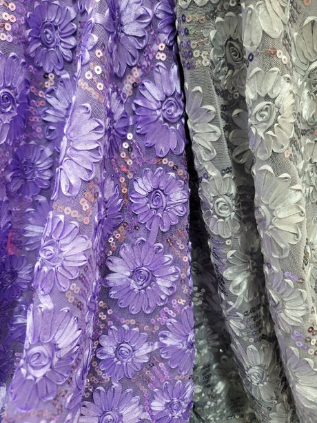 Sequined Lace Embroidery Fabric Lavender