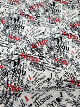 Rayon Jersey Spandex Knit Fabric - Newspaper Love Kiss Print