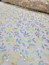 3D Floral Sequin Lace Fabric Yellow