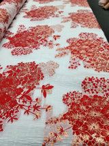 Brocade Jacquard Floral Metallic Red Gold
