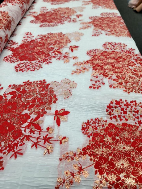 Brocade Jacquard Floral Metallic Red Gold