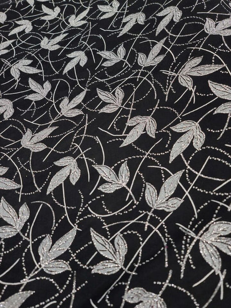 Silver Glitter Floral Black Spandex Fabric