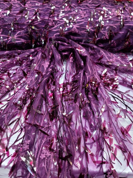 Sequined Floral Lace Embroidery in Eggplant