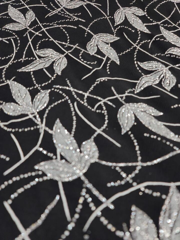 Silver Glitter Floral Black Spandex Fabric