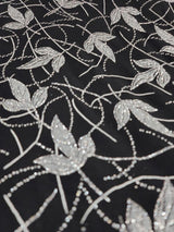Silver Glitter Floral Black Spandex Fabric