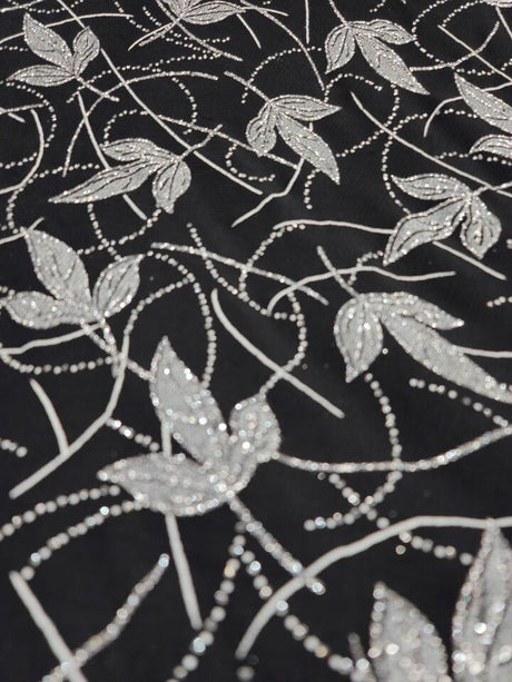 Silver Glitter Floral Black Spandex Fabric
