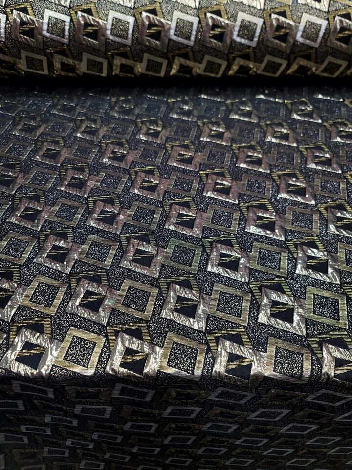 Brocade Jacquard Black Gold Geometric