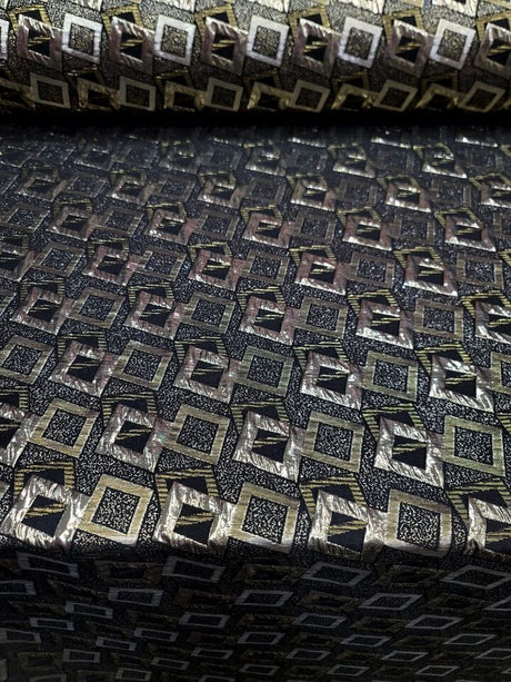 Brocade Jacquard Black Gold Geometric